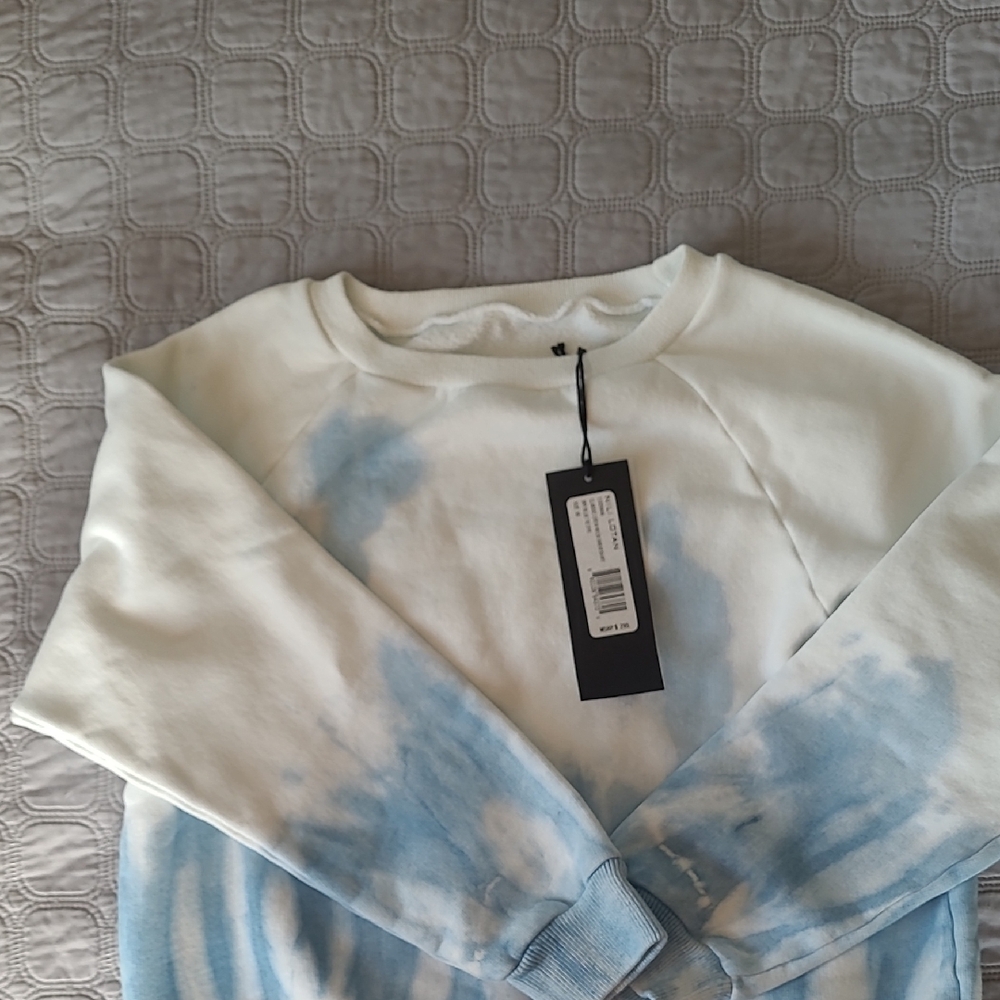 Nili Lotan NWT Classic Crew Neck Sweatshirt In Sky Blue Tie Dye XS